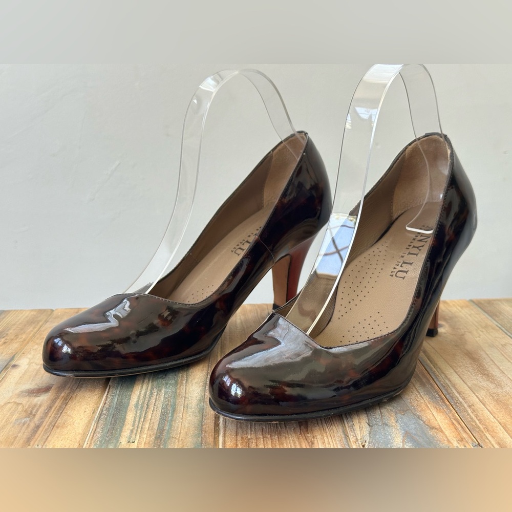 ANYI LU Emily Tortoise Patent Leather Pumps Women's Size 38.5